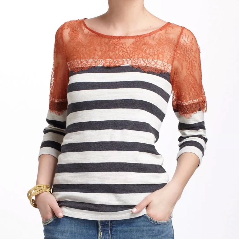Anthropologie Deletta Striped w/ Orange Top - M